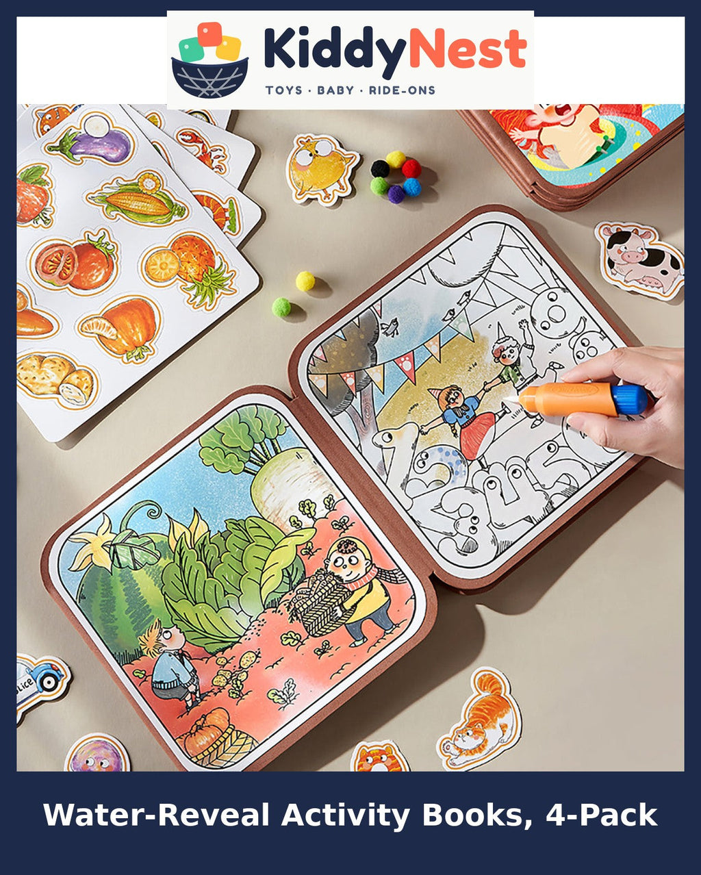Water-Reveal and Sticker Activity Books 4-Pack - KiddyNest